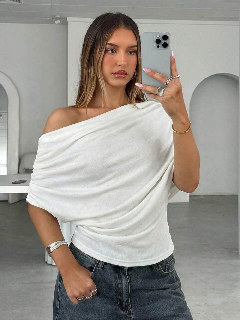 Off-Shoulder Draped White Top
